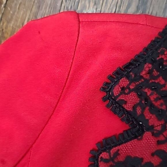 Vintage  Mira Couture Red Black Lace Soft Goth Designer Blazer - Picture 12 of 16